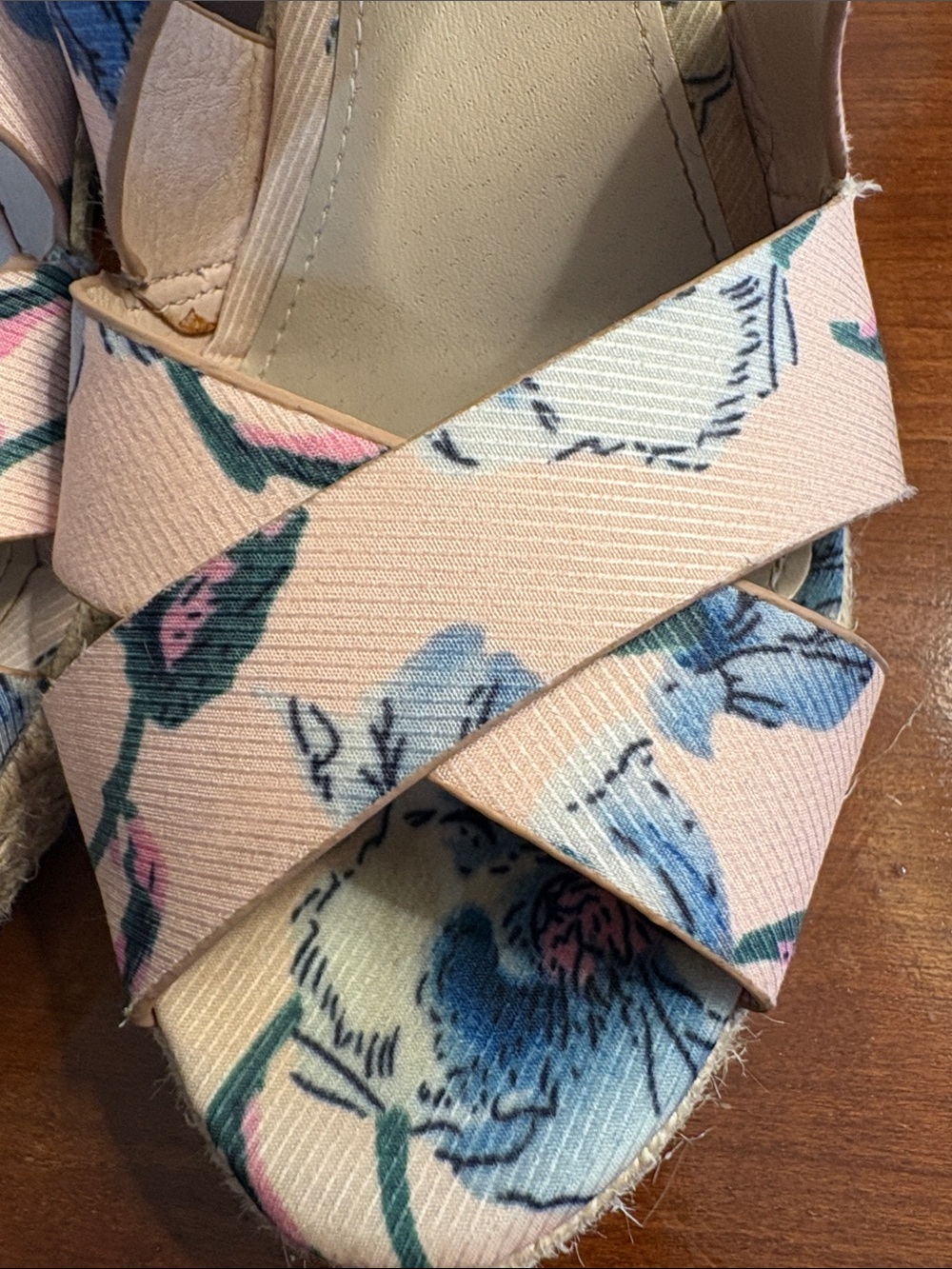 JustFab Pink Floral Espadrille Wedge Sandals - Picture 4 of 10